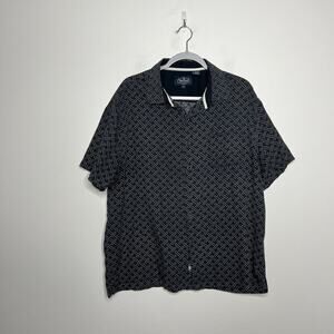 Nat Nast Shirt Mens XL Black Blue Silk Cotton Blend Geometric Button Up‎ Casual